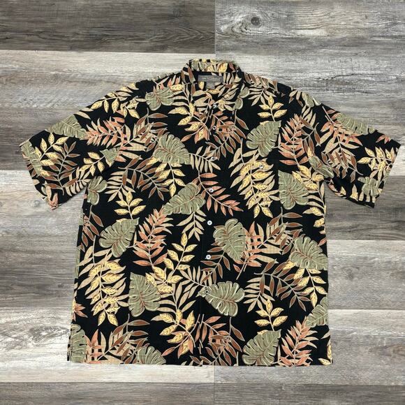 Torri Richards Black Mens 2XL Tropical Leaves 100% Silk Button Up Hawaiian Shirt - Picture 1 of 8